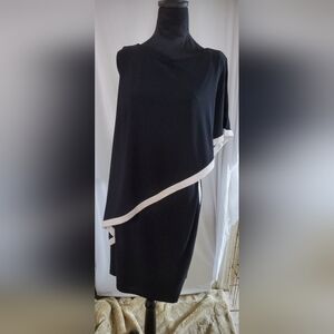 Ralph Lauren Cape Georgette Asymmetrical Black and White Cocktail Dress